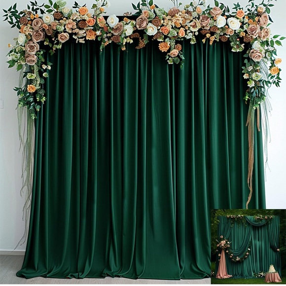 Other - Elegant Green Floral Curtain